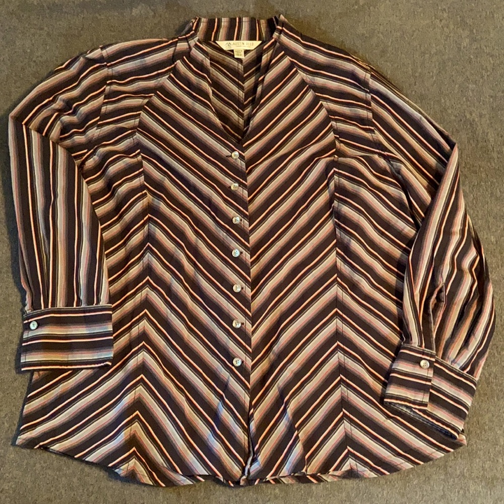 18W striped long sleeve button up shirt